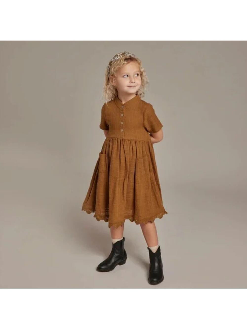 Rylee + Cru Esme Cotton Dress | Chartreuse | 4-5 years